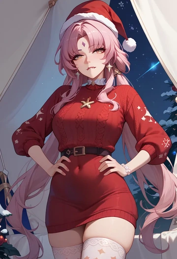 star rail,fu xuan,Christmas,sweater dress,stockings  - AI generated anime art